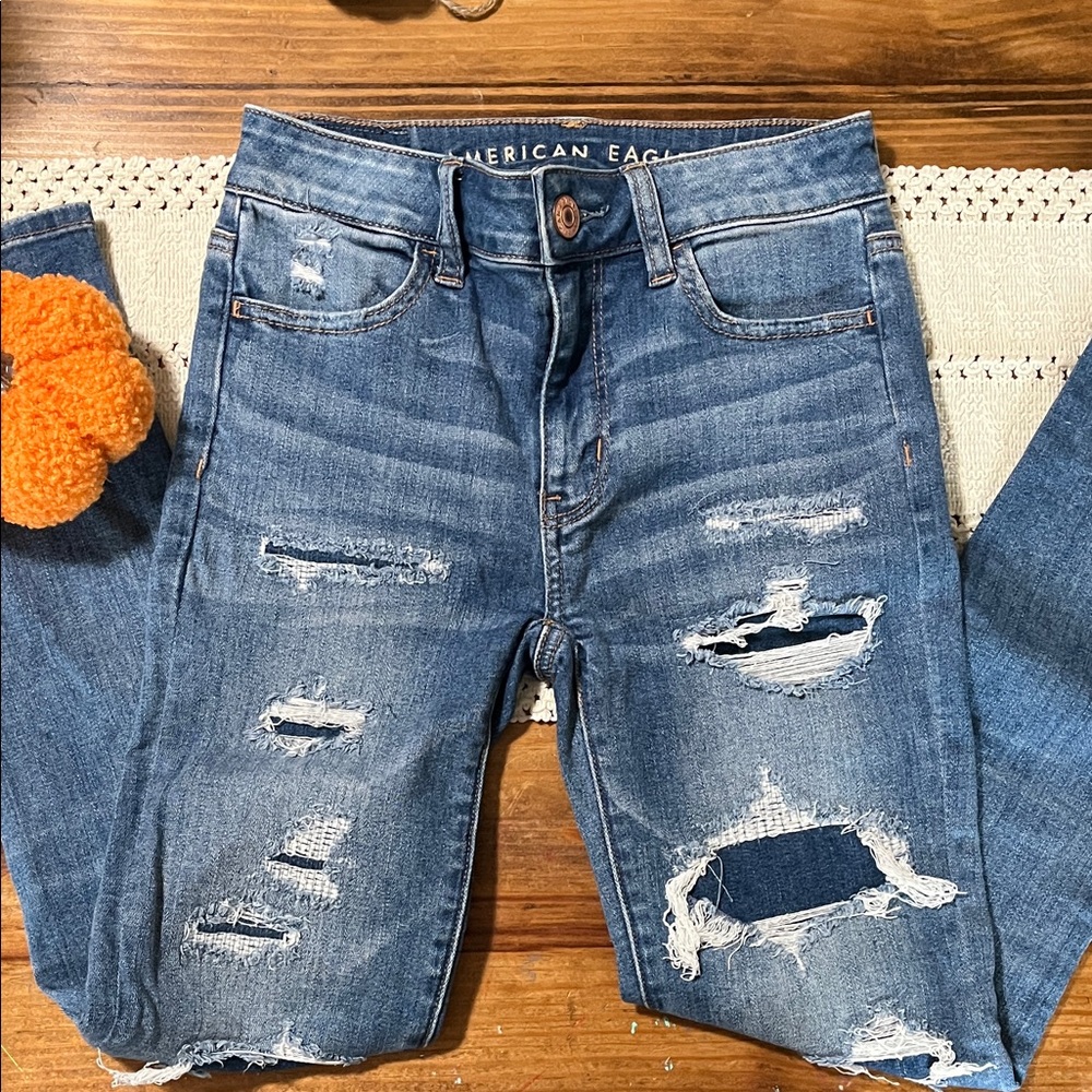 American Eagle Outfitters Blue Distressed Skinny Jeans